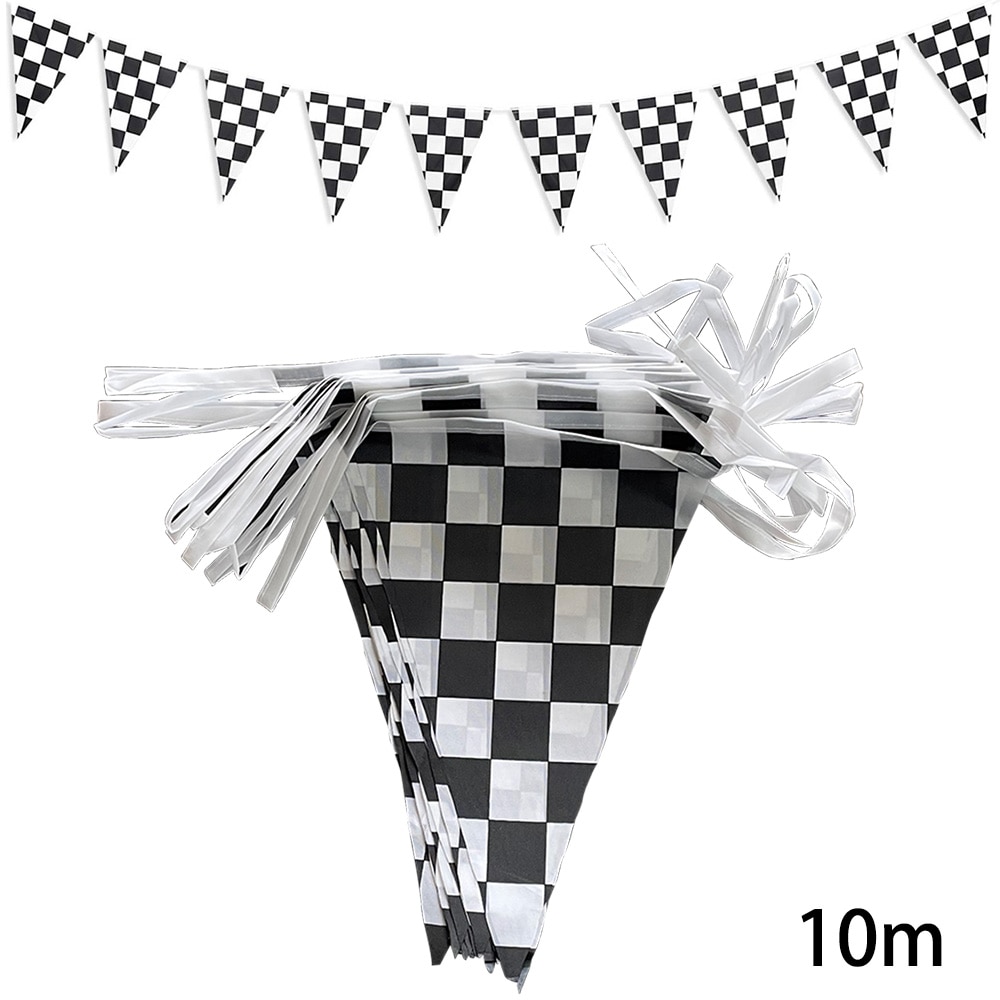 10M Longer Race Car Birthday Banner Decoration Big Black And White Checkered Flag Two Fast Theme Party Supplies Boy Birthday