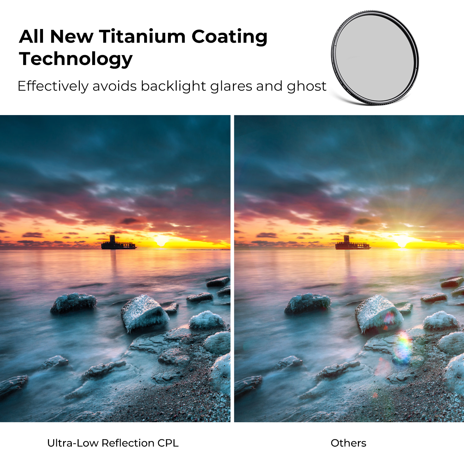 K&F concept 49mm-82mm 95mm Ultra-Low Reflectivity(0.1%) Circular Polarizer Filter with 28 Multi-Layer Coatings Ultra-Slim HD Nano-X Series