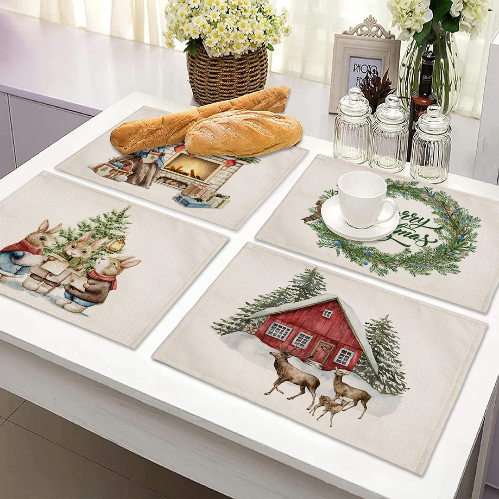 Xiaxuannai Festive Table Mat Durable Table Mat Festive Home Decoration Christmas Placemat Durable Convenient Linen Table Mat