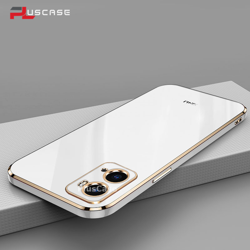 PlusCase for OPPO A76 A96 6D Plating Soft Case Lens Protector Square Frame Silicone Glossy Shockproof Phone Back Cover