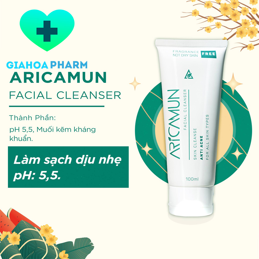 Sữa rửa mặt Aricamun Facial Cleanser 100ml làm sạch da không xà phòng, an toàn da nhạy cảm, khô, nhờn, dầu, mụn