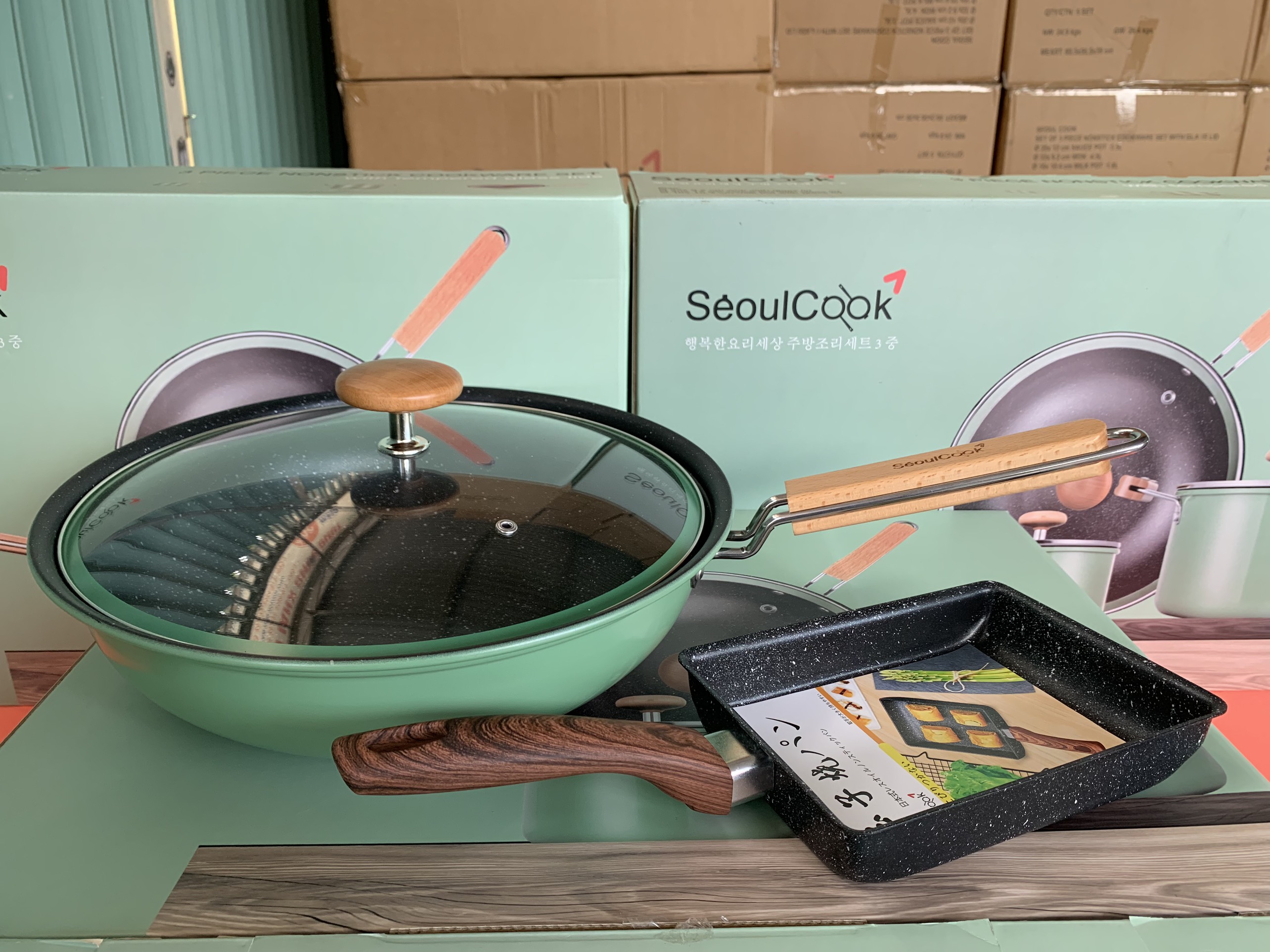 {Chính hãng} Rẻ vô đối- Bộ 2 chảo SL5, chảo sâu lòng 32cm + chảo vuông 15x20cm  Seoulcook Hàn Quốc