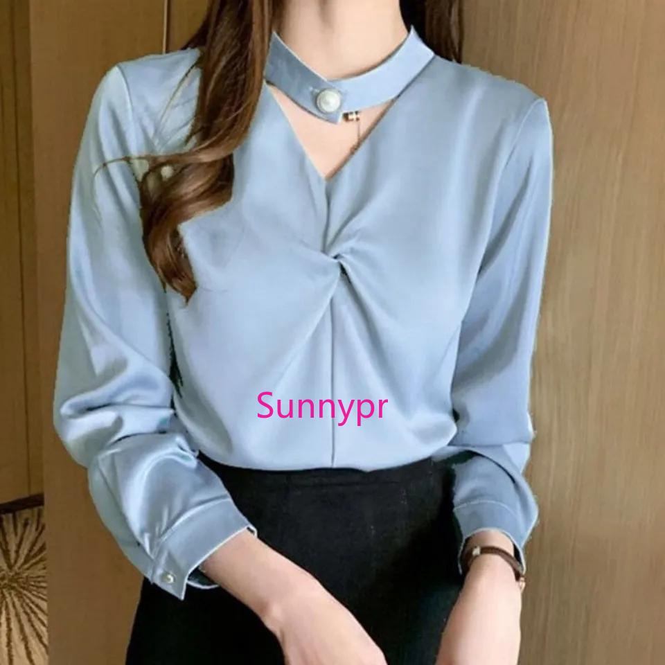 Summer Women's Elegant and Versatile Loose Fitting Long Sleeved Shirt
