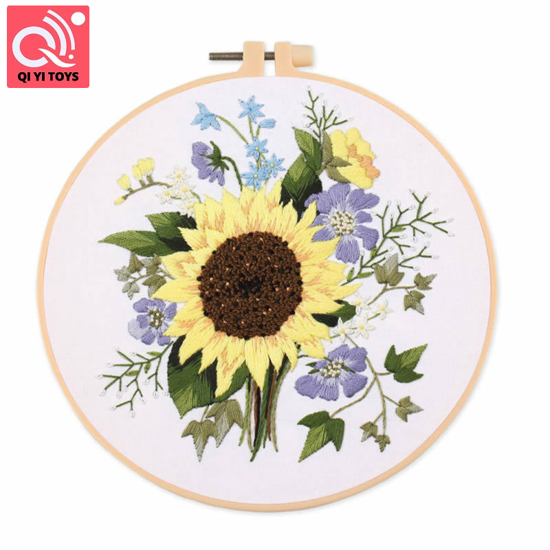 Diy Flower Pattern Embroidery Kit With Embroidered Hoop Handmade Cross Stitch Kits For Craft Lover