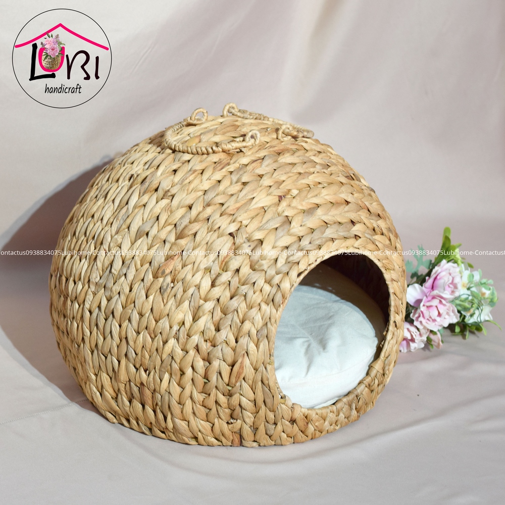 [Lubi Home] - Nhà chó mèo lục bình - mộc mạc, sang trọng (kèm nệm lót)