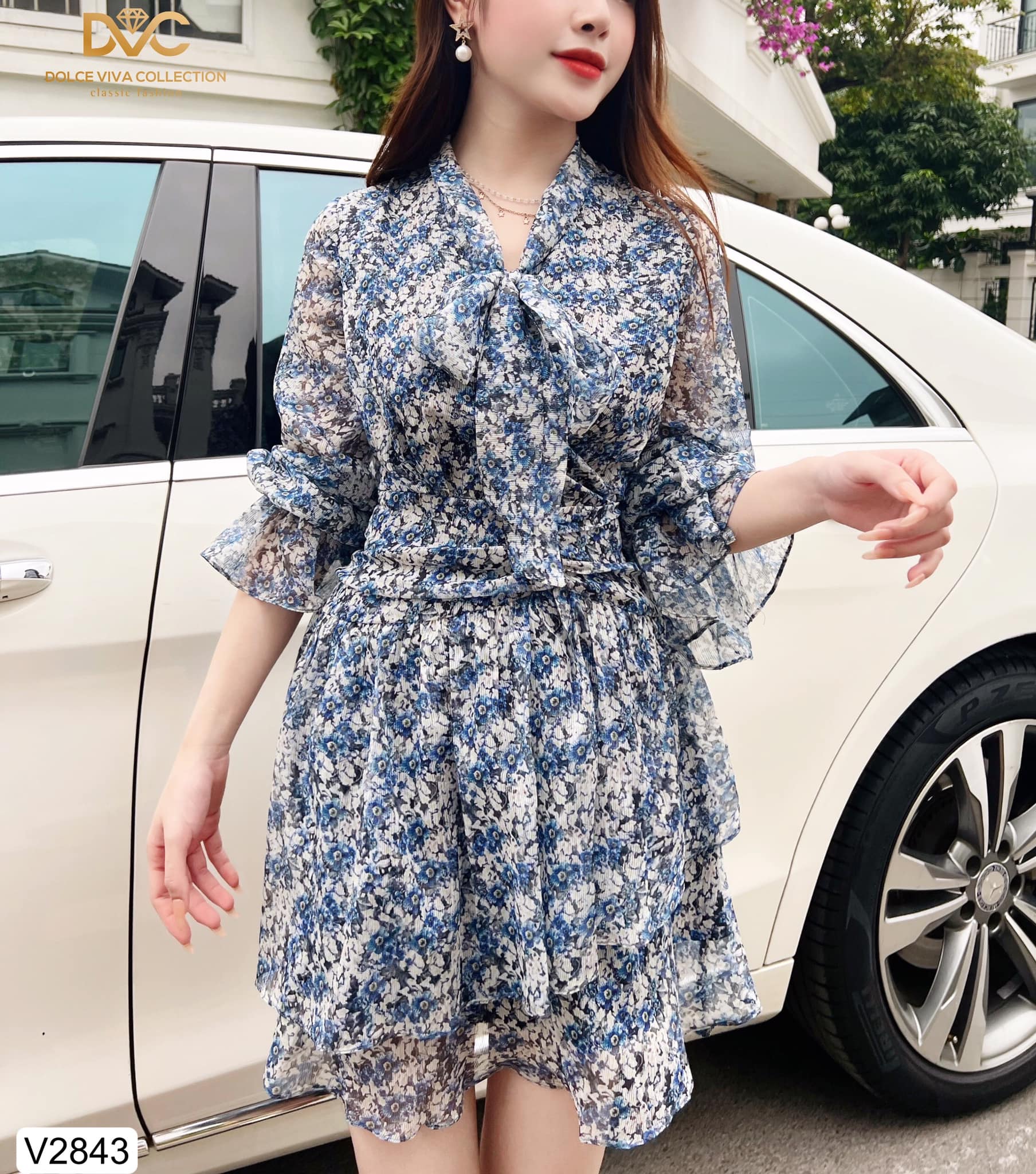 Đầm voan hoa hàng thiết kế