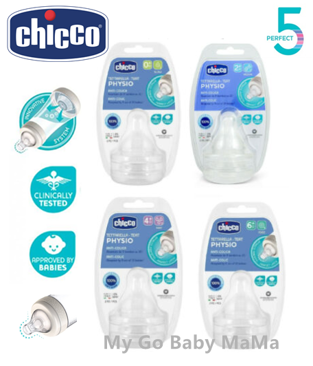 Chicco Perfect 5 Physio Anti Colic Silicone Teats ( 2Pcs/Pkt ) Slow ,  Medium , Fast , Food