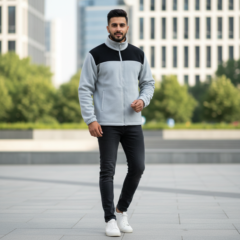 Men’s Winter Warm Multicolour Polar Jacket With Front Zipper And Pocket ...