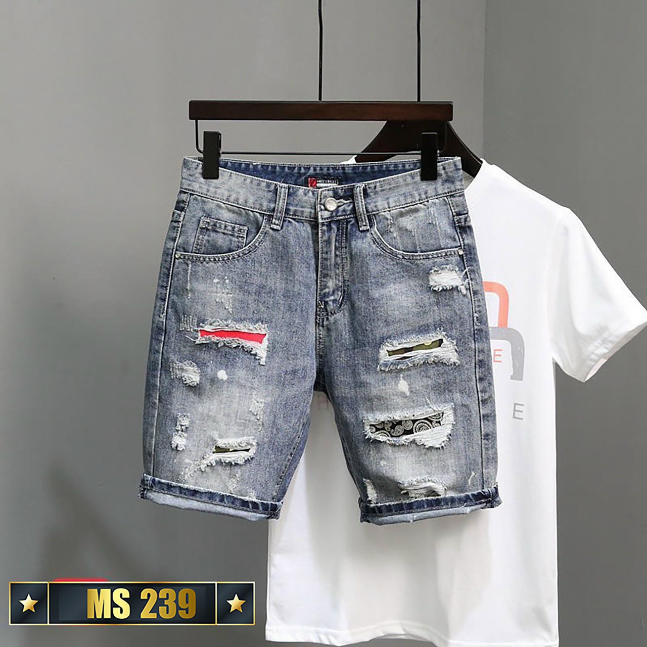 Quần short jean nam rách màu xanh cao cấp,chất liệu jean mềm, dày dặn, co giãn tốt,chuẩn men siêu rẻ và đẹp (size 28-34) Menshopps SJN117