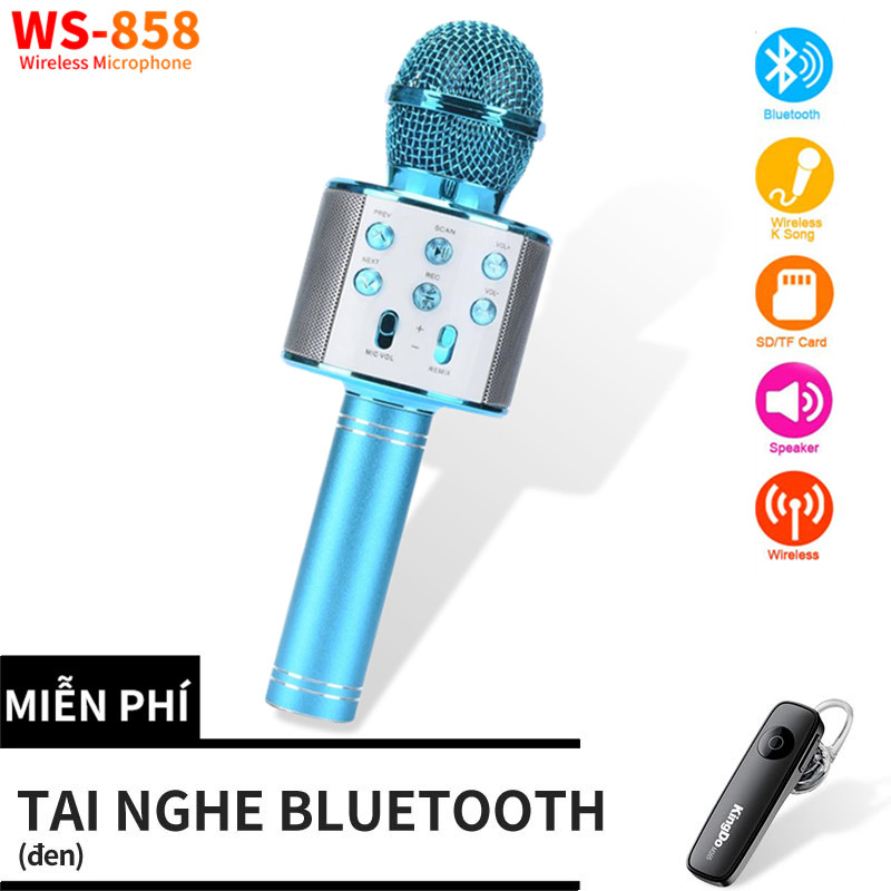 COD Micro Karaoke Bluetooth Không Dây COD WS858 - Ấm - Micro Karaoke Di Động Mini - Micro Hát Trên Ô Tô - Micro Karaoke Hay Nhất Hiện Nay 【Tặng Tai Nghe Bluetooth M165】