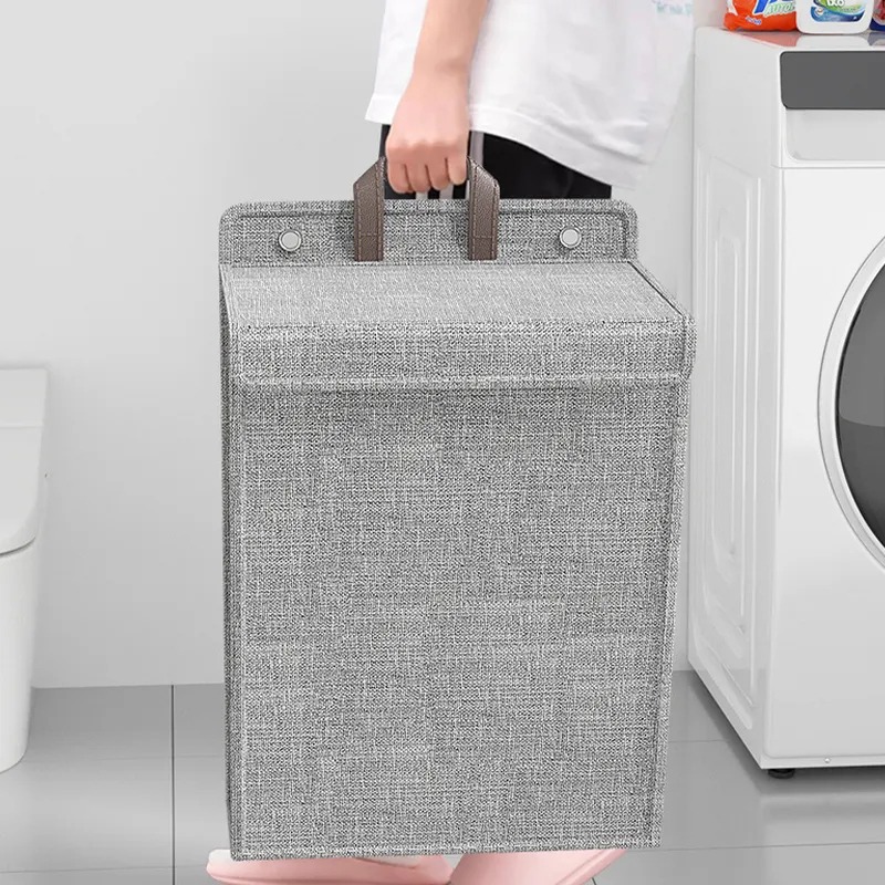 Large Capacity Foldable Hanging Laundry Basket Linen Wall-mounted Dirty Clothes Basket Space-saving Waterproof Bathroom Storage Basket