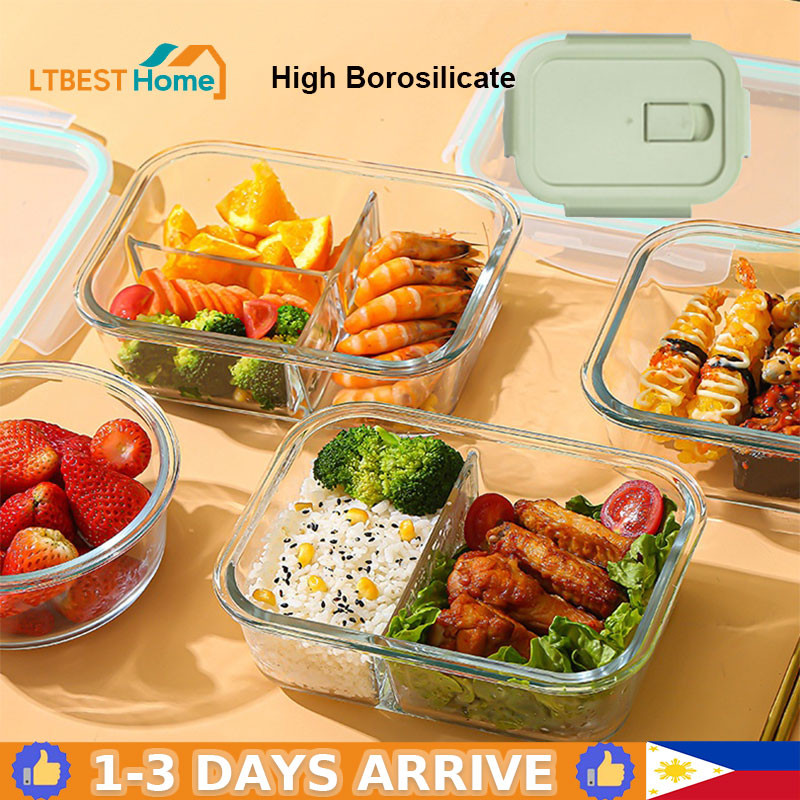 21 CM 2-Compartment Glass Divided Food Storage Lunch Box with Cutlery and  Easy Lock, Airtight Lid for Lunch, Meal Prep, and Leftovers, Oven Safe