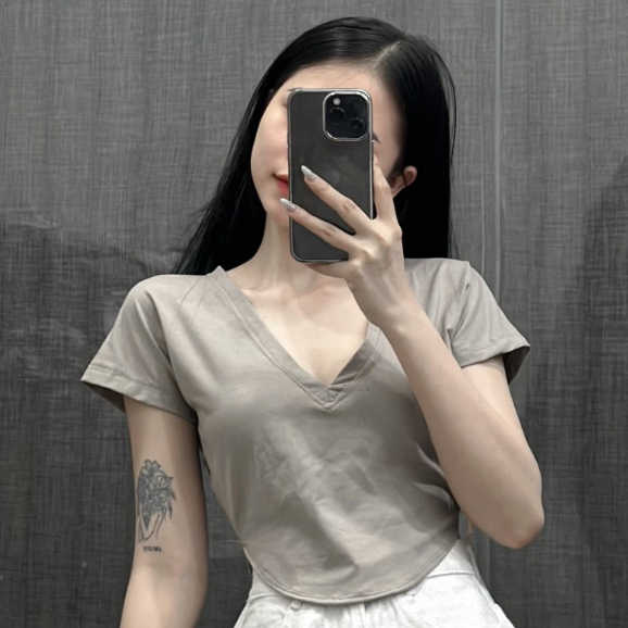 Áo croptop tay hến chất thun thun cotton kiểu dáng basic