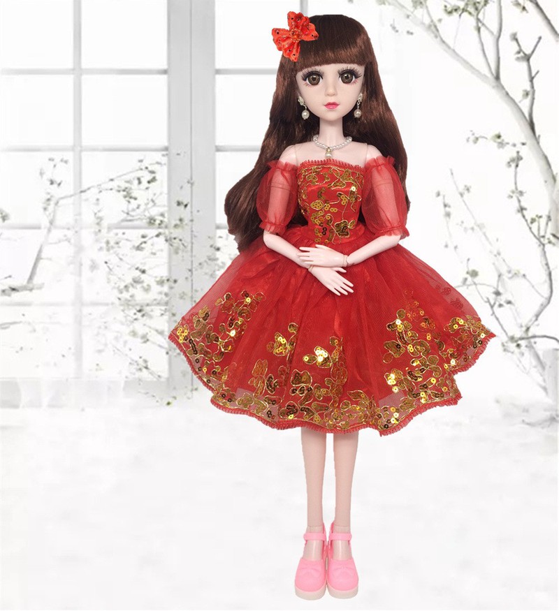Búp bê bjd cao 60cm 18 khớp váy đỏ kim sa lấp lánh - có nhạc