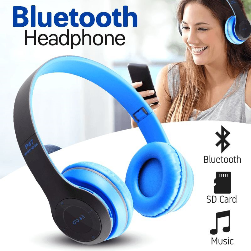 P47 Wireless Bluetooth Headphones with Built-in Mic - Foldable, Noise Cancellation, Compatible with Android Devices and PC