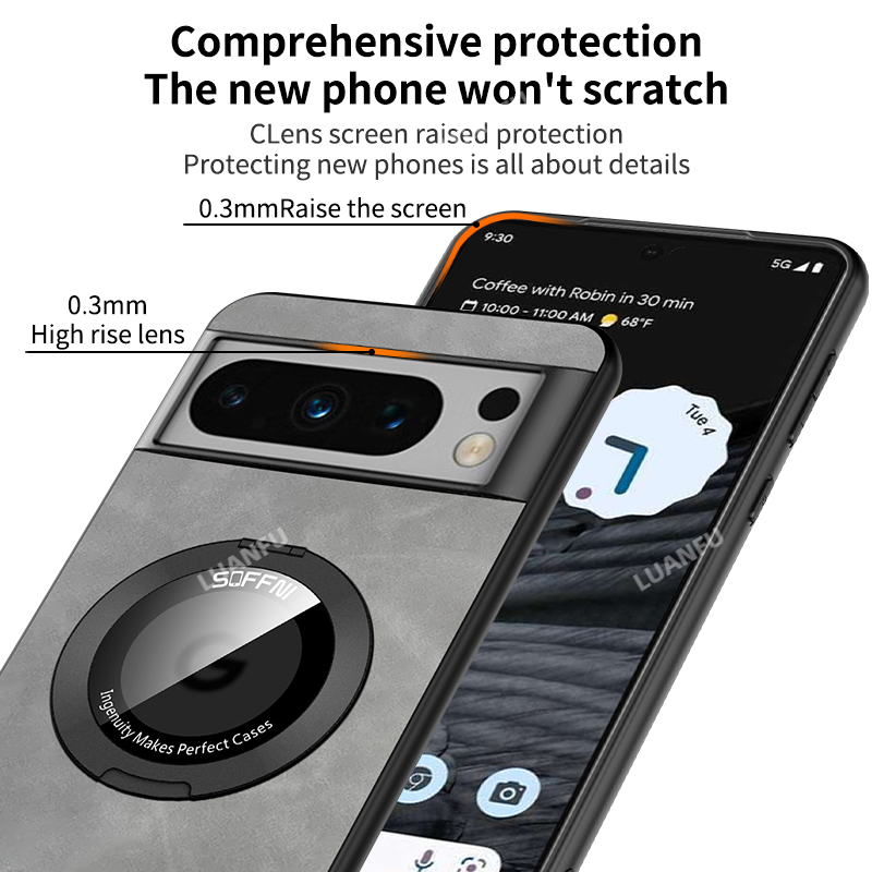 Ốp lưng cho Goole Pixel 7 Pro / Pixel 6 Pro / Pixel 6 / Pixel 7 / Pixel 6A / Pixel 7A giá đỡ vòng xoay từ tính bảo vệ ống kính chống vân tay chống rơi và chống sốc cảm giác da MagSafe trường hợp