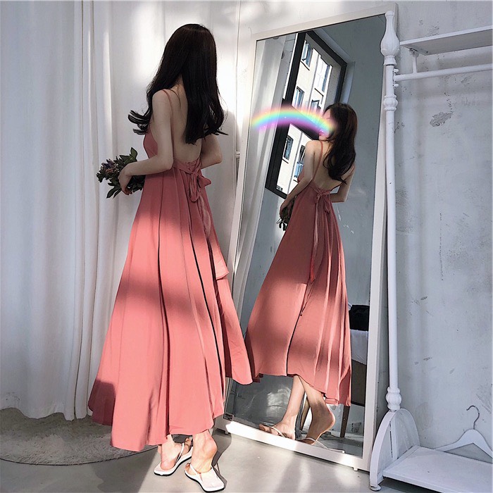 Đầm Maxi 2 Dây Nơ Lưng Cực Xinh