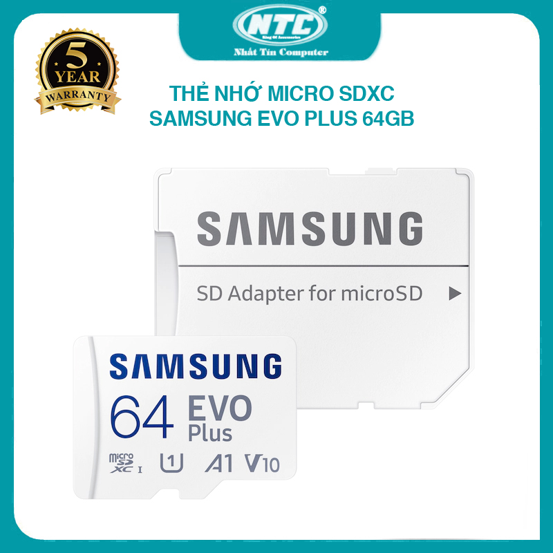 Thẻ nhớ MicroSDXC Samsung Evo Plus 64GB U1 2K R130MB/s W20MB/s - box Hoa New 2022 (Trắng) Kèm Adapter - Phụ kiện 1986