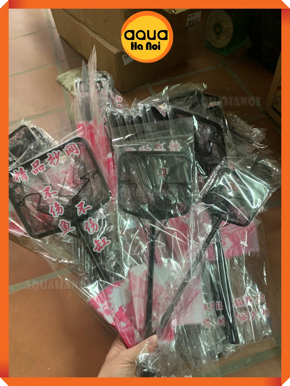Vợt cá tép lưới vuông - 3 chạc - Đen- Size S/M/L