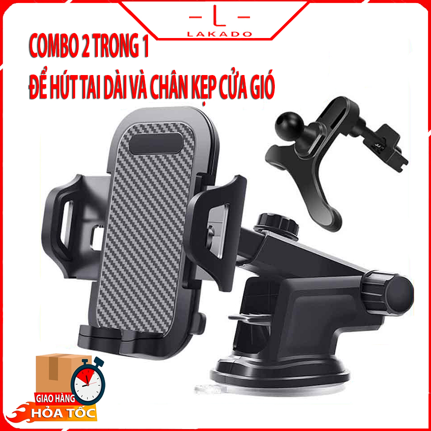 Giá đỡ điện thoại S113, giá đỡ điện thoại trên ô tô, 2 trong 1 có cả đế hít và giá kẹp cửa gió, giá đỡ có thể gập lại hoặc kéo dài, góc xoay 360 tự do linh hoạt, mặt cacbon chống xước