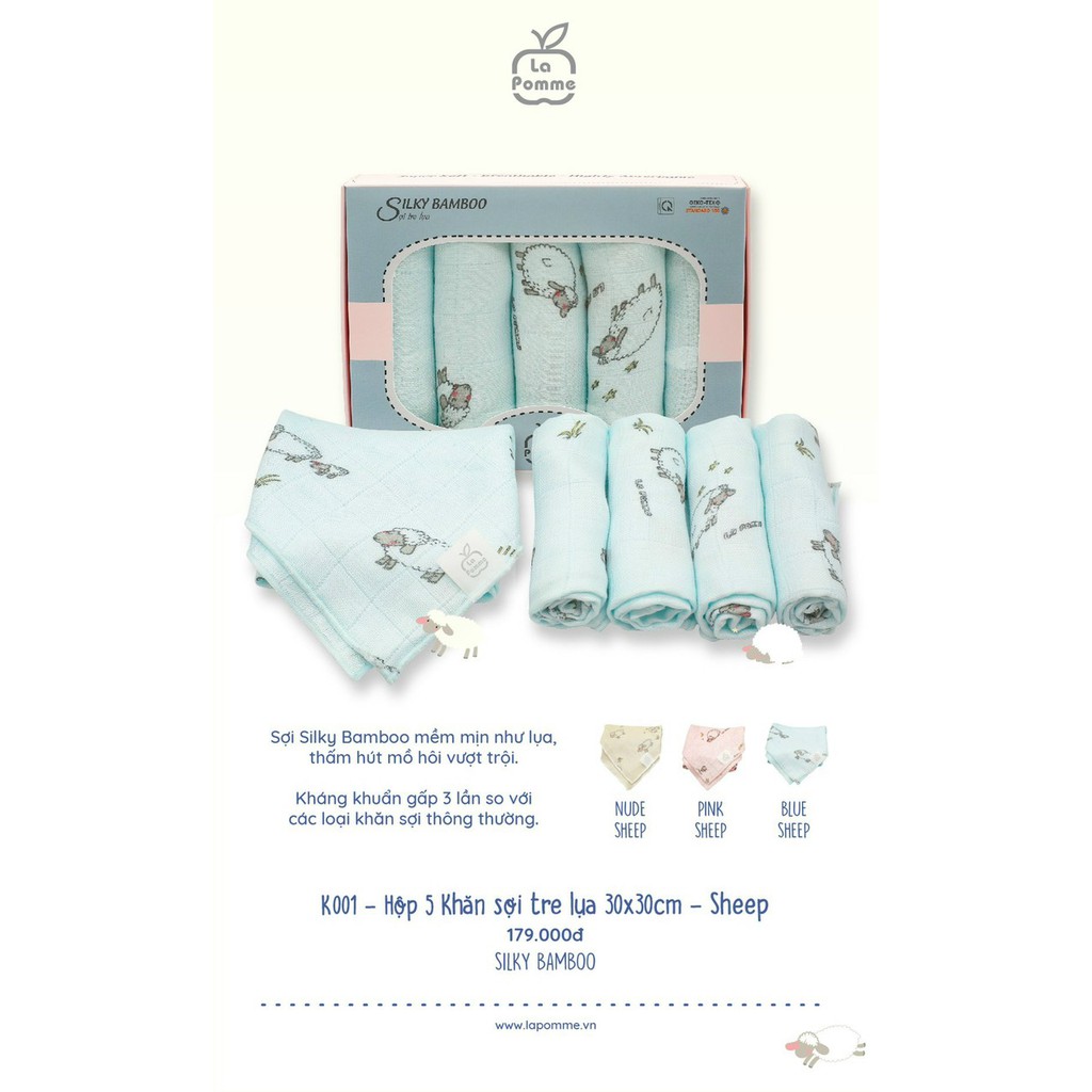 Set 5 Khăn sữa lụa LA Pomme sợi tre cao cấp