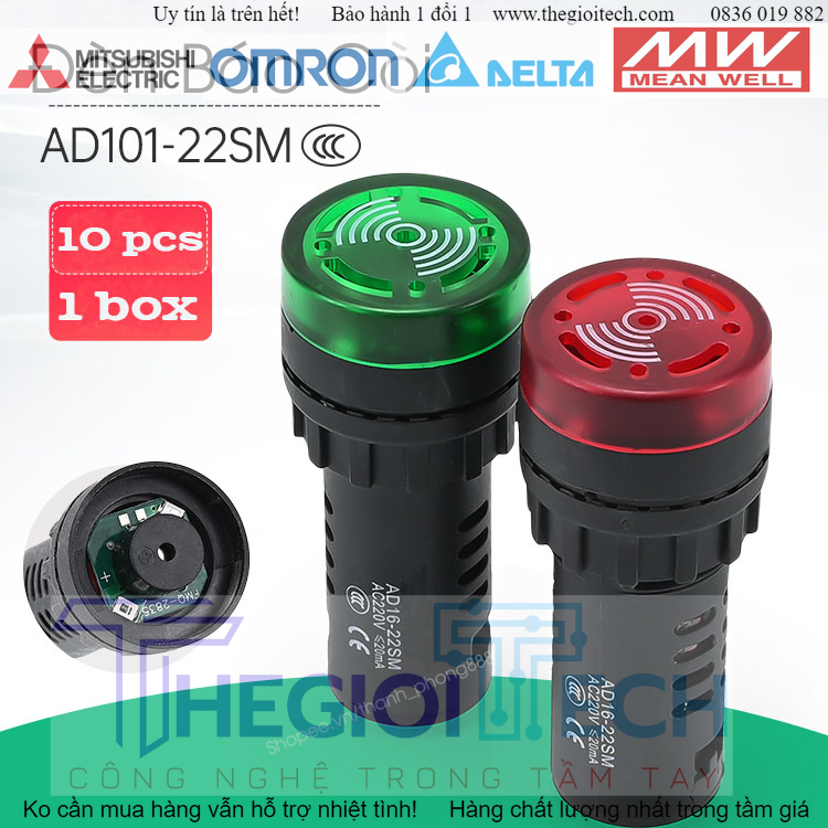 Đèn báo còi phi 22mm ad16-22sm đèn led có còi 220v