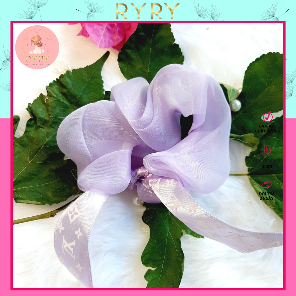 Dây cột tóc vải scrunchies đính nơ xinh xắn