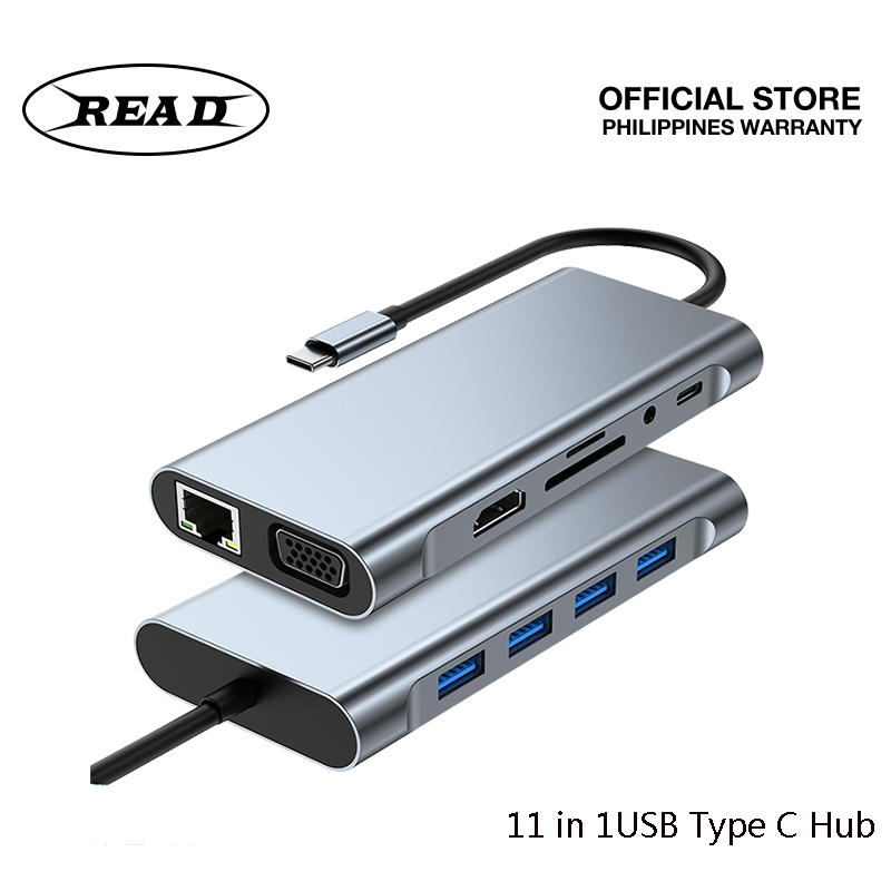 READ Bộ Chuyển Đổi USB Type C 11 Trong 1 Bộ Chuyển Đổi VGA Type-C Sang HDMI 4K USB-C RJ45 Lan Ethernet SD TF Jack 3.0 Typec 3.5Mm Audio Video Cho MacBook Pro OTG