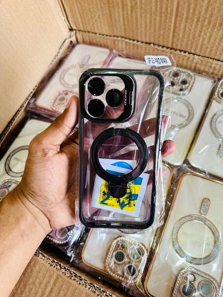 clear case with Camera Kickstand for iphone Tpu Pc Hard Cover case for iphone 14 Pro max black Colour Metal Phone case With Cemera Protector..