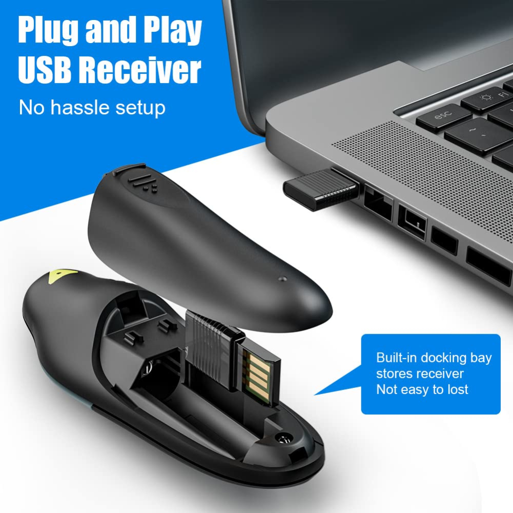 temper Wireless Presenter Clicker with Red Laser Pointer for Presentations, PowerPoint, Keynote, Google Slides - USB Receiver, Mouse Function - Portable and Affordable