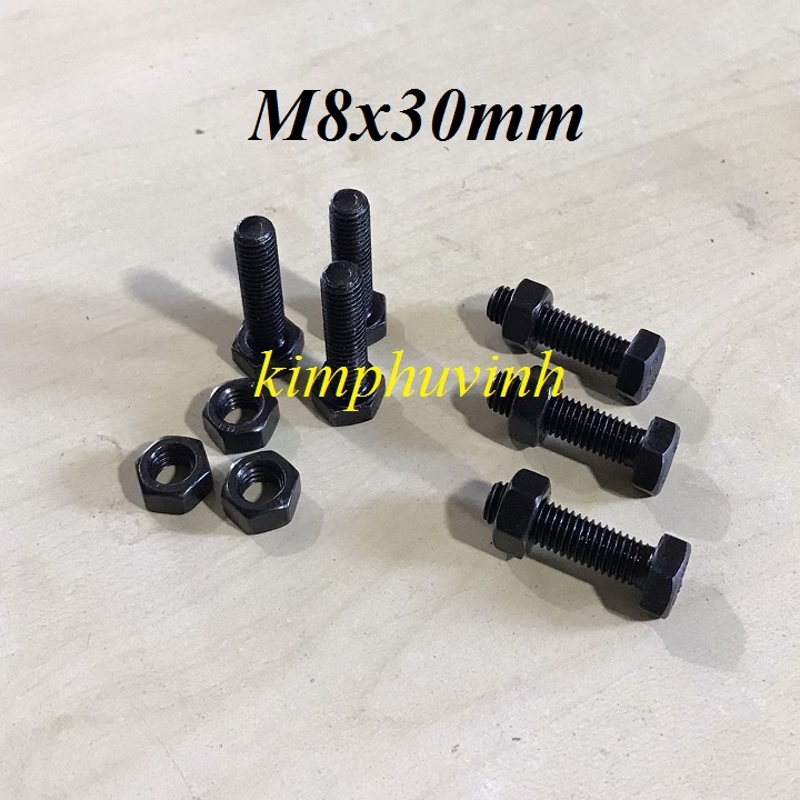 10 BỘ - 8x30mm BULONG THÉP ĐEN - BULON ĐEN 8.8 ( BULON + TÁN)