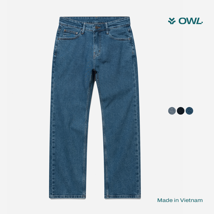 OWL BRAND BLANK RELAX JEANS - Quần jeans dài trơn ống rộng Xanh đậm thumbnail