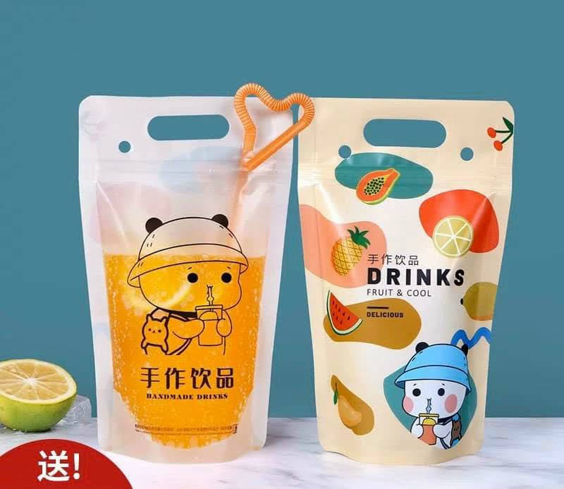 SET 10 TÚI ZIP ĐỰNG TRÀ SỮA IN HÌNH 2 MẶT (GIAO NGẪU NHIÊN)