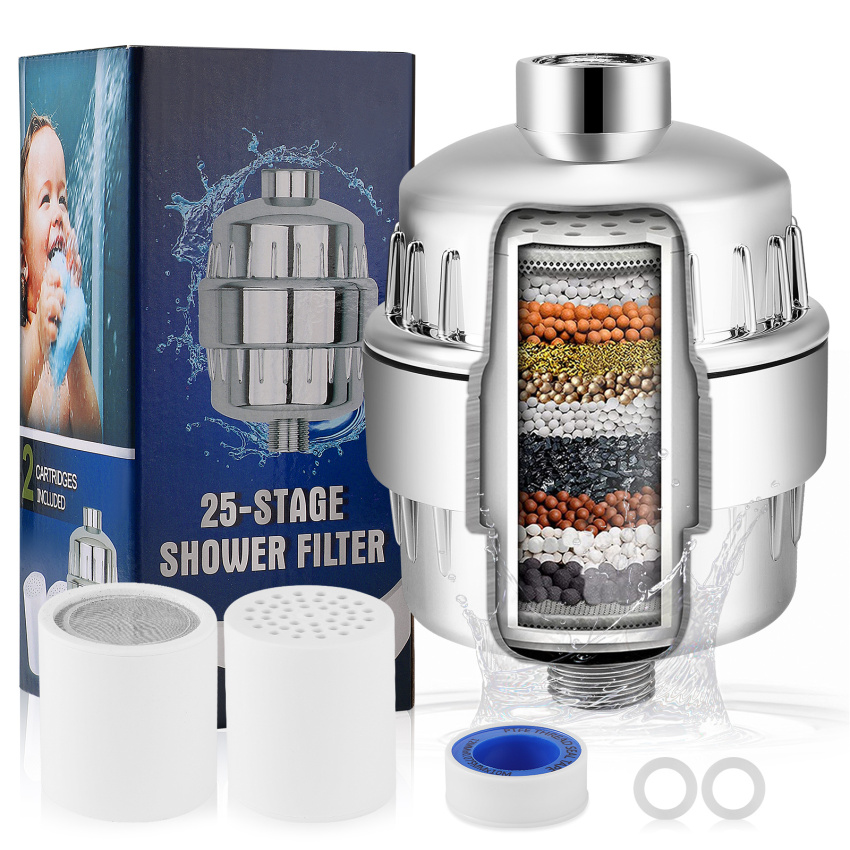 25 stage shower filter with vitamin c for hard water - water softener shower head filter with replaceable multi-stage filter c/a/r/t/r/i/d/g/e to remove chlorine, heavy metal