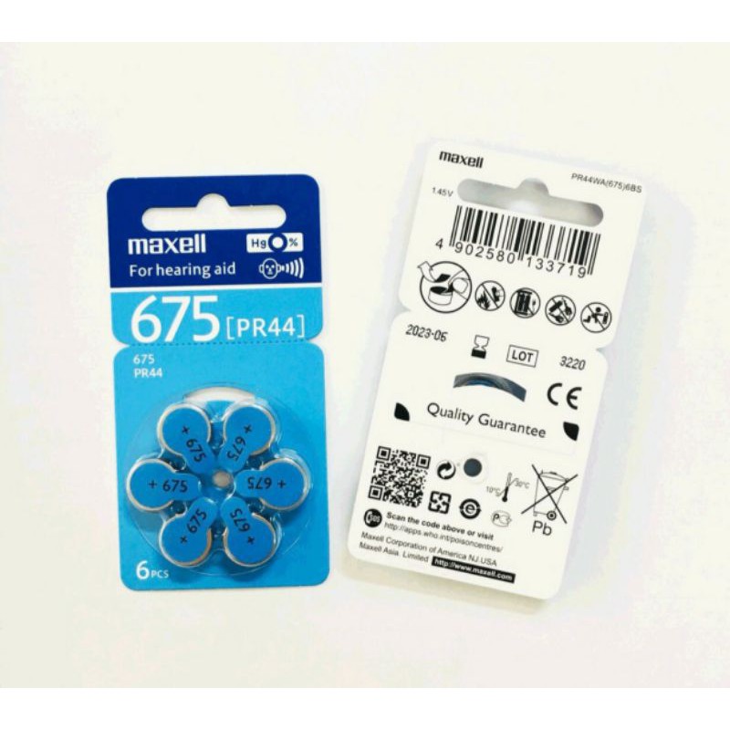 Pin máy trợ thính Maxell PR44 ( pin 675 )  1,45V Hàng chính hãng