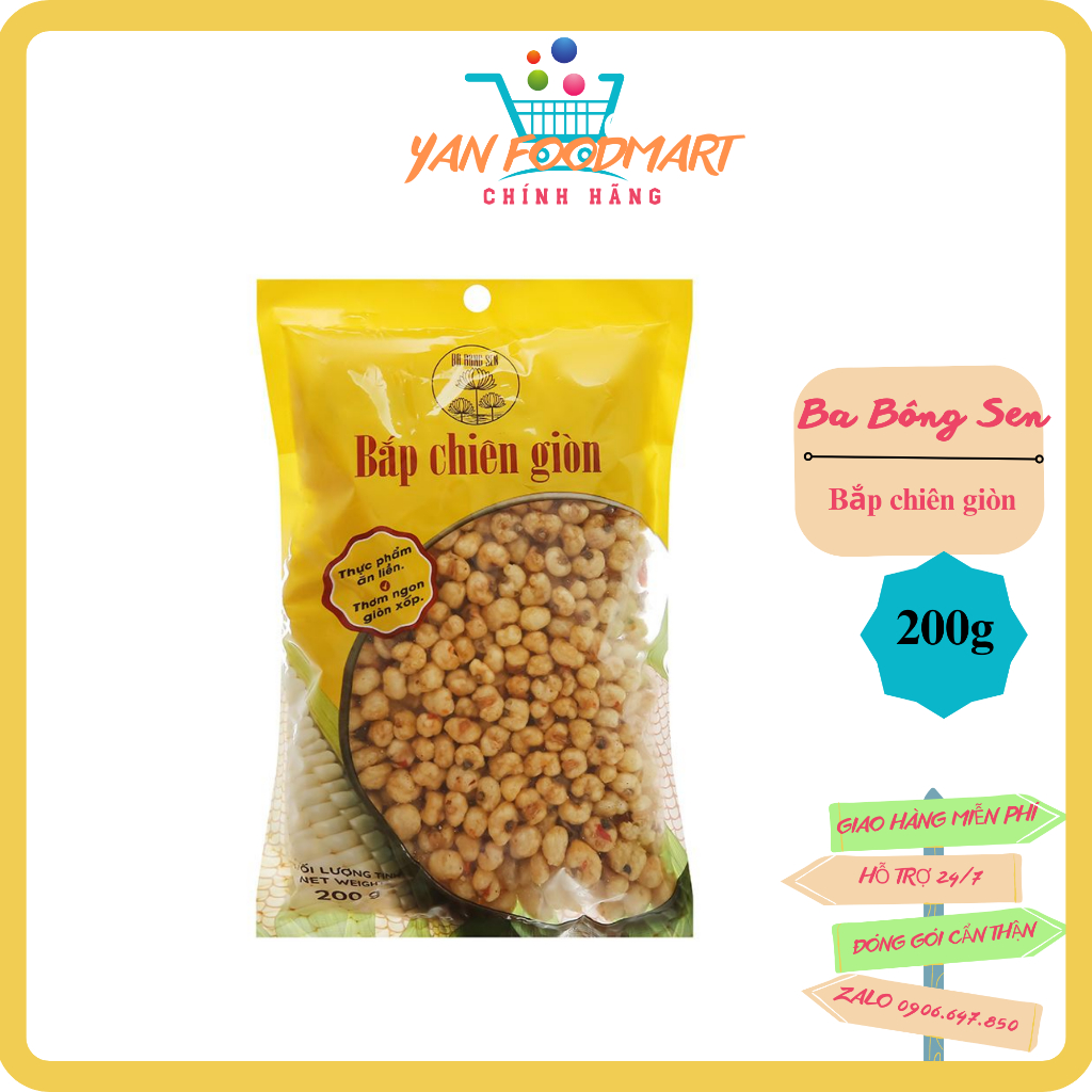 Bắp Chiên Giòn Ba bông sen 200g - Giòn ngon, bắt miệng