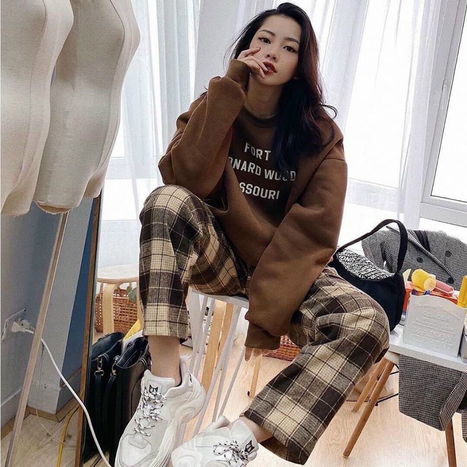 Quần Dài Ống Rộng, Chất Vải kate Phối Caro Siêu Trẻ Trung.Tp