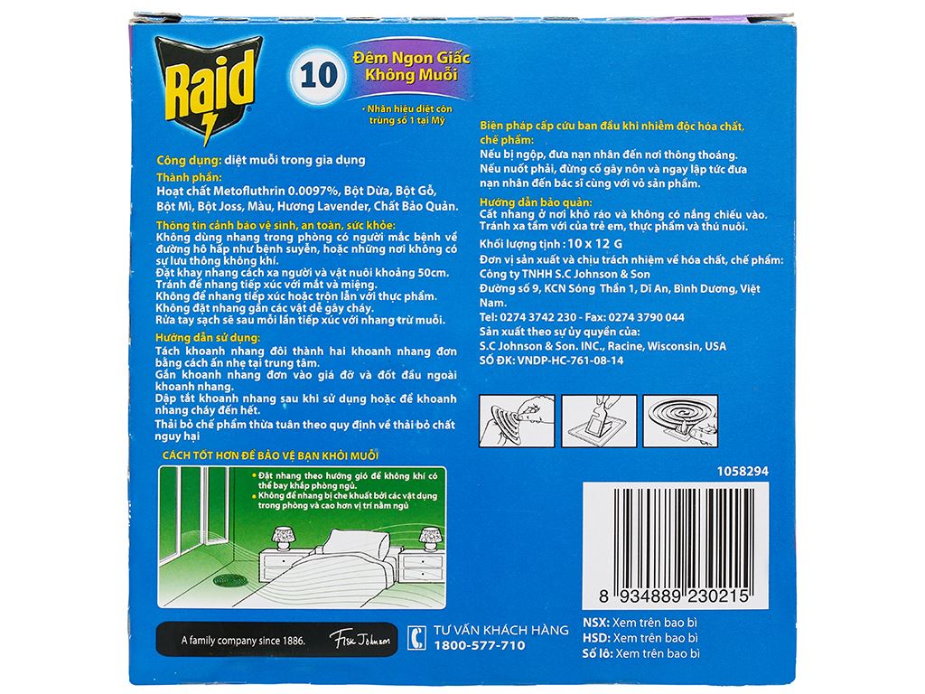 Nhang Thơm Đuổi Muỗi RAID Hương Lavender ( 1 Hộp 10 Khoanh)