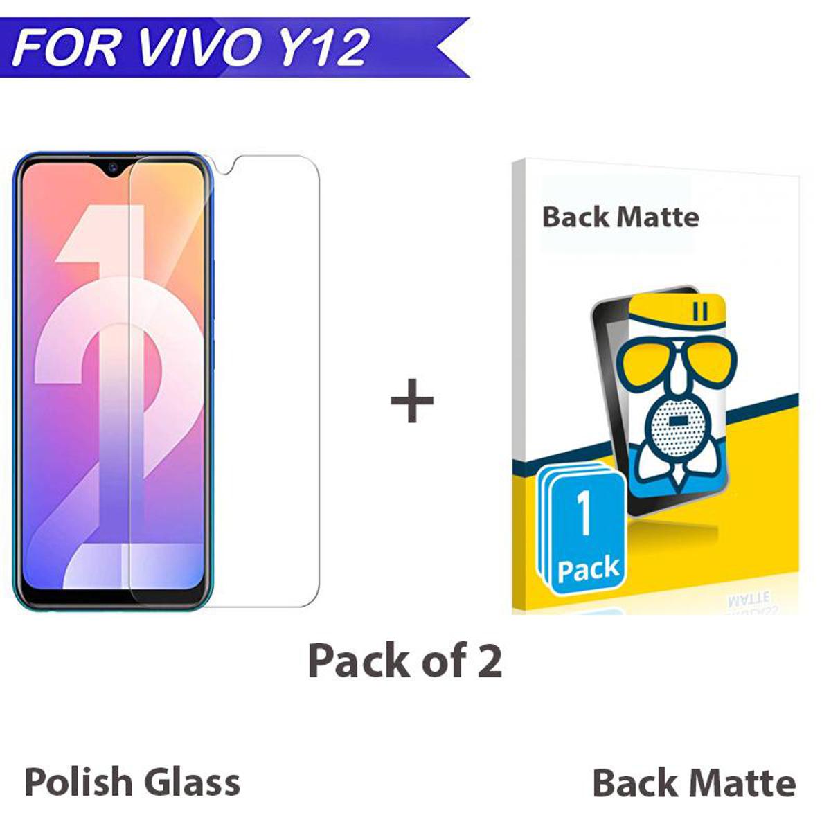 Pack of 2 Vivo Y12 Polish tempered glass edge to edge Screen Protector + Back Matte Protector For Y12