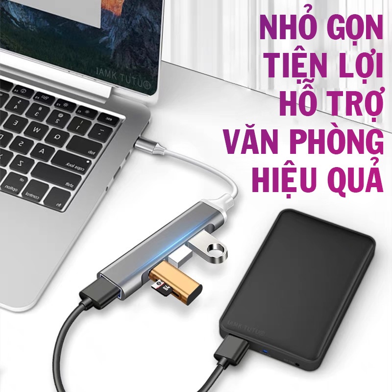 Cáp chuyển đổi  từ Type C sang 4 cổng USB - Bộ chia cổng Hub USB và Hub TYPE C