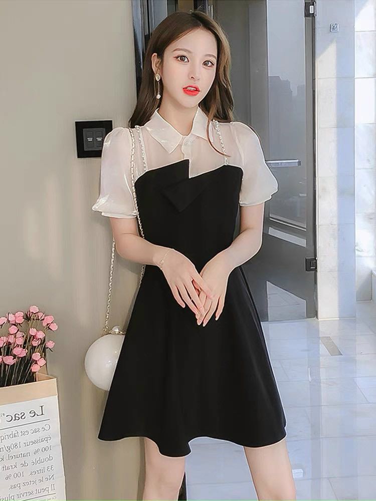 Đầm xòe dự tiệc tiểu thư phối cổ sơ mi siêu dễ thương