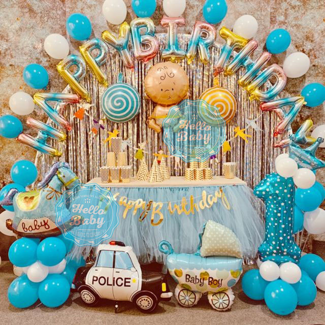 Set bóng trang trí sinh nhật cho bé trai bé gái như hình (Kèm bơm + keo) - Hello Baby