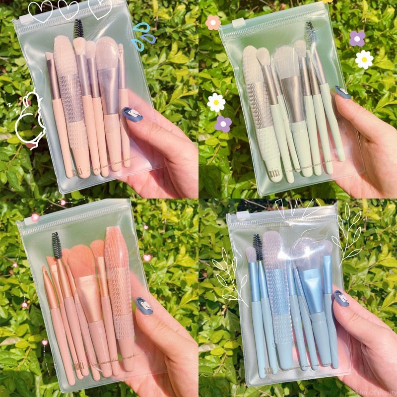 Set 8 Cọ Trang Điểm Mini Màu Macaron Dễ Mang Theo