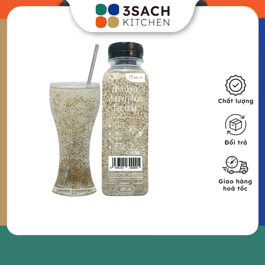 Nha Đam Đường Phèn Hạt Chia 3Sach Kitchen (Chai 300ml)