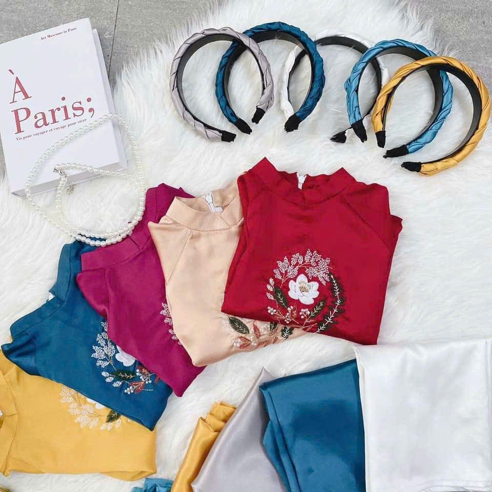 Set Áo dài Bé Gái Thêu Hoa Lan Khuê
