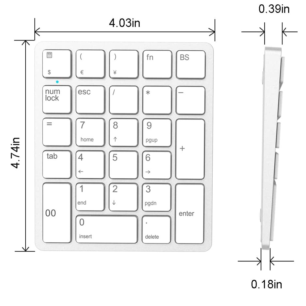 Số nhỏ Pad Bàn phím số không dây 26 phím kế Toán Tài Chính có thể sạc lại số Pad cho máy tính xách tay Máy tính để bàn