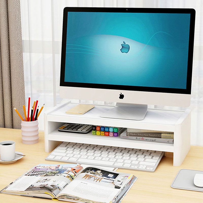 Desktop computer monitor, elevated office, desktop storage box, neck guard, screen, drawer shelf