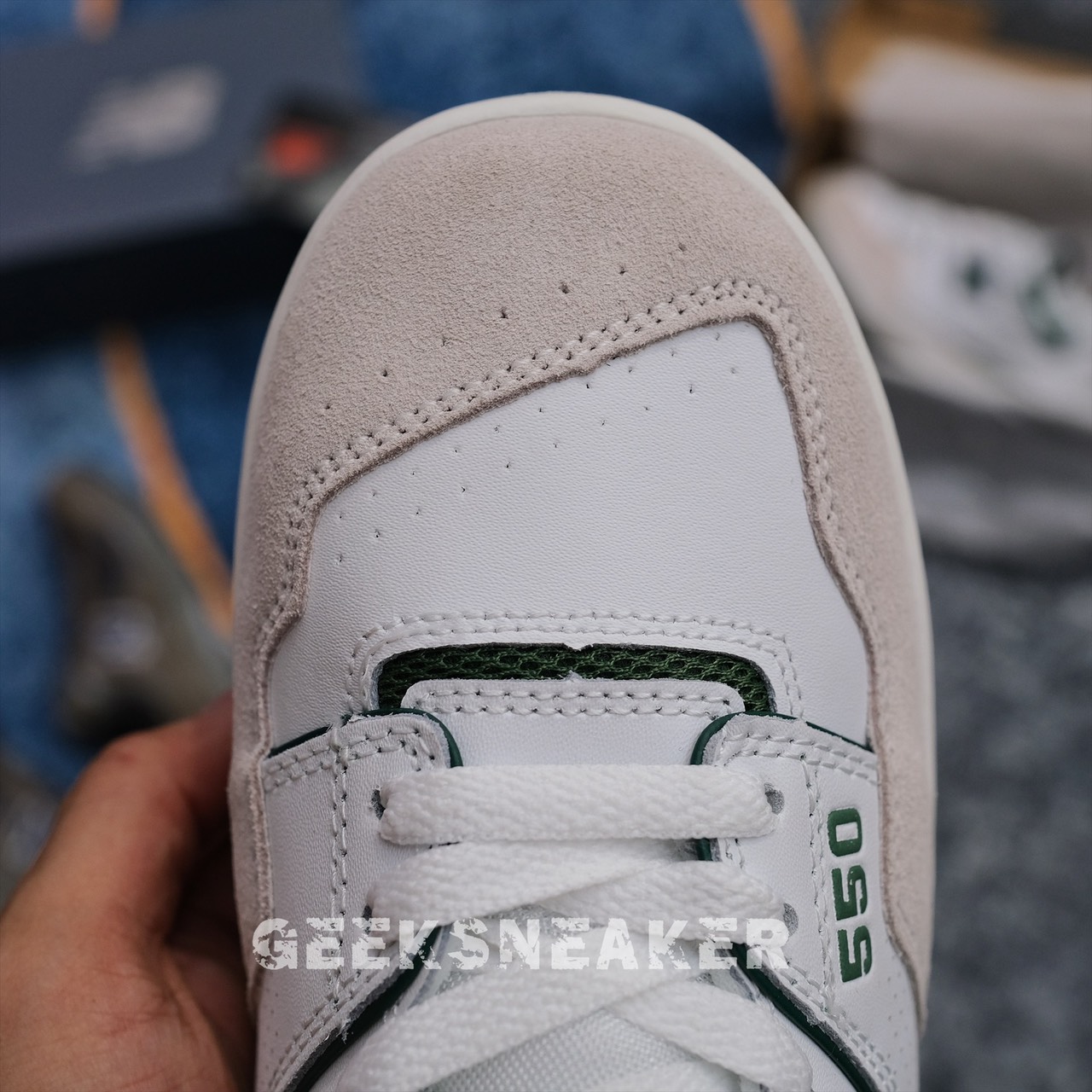 [GeekSneaker] Giày NB New Balance 550 Green White - OG ( Mũi da lộn )