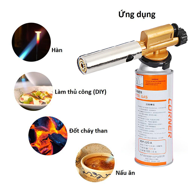 Đèn khò gas cầm tay ống đồng, có IC đánh lửa tự động cực nhạy  ,điều chỉnh nhiệt độ cao sử dụng an toàn với bình gas mini khò than, đốt rác nấu ăn