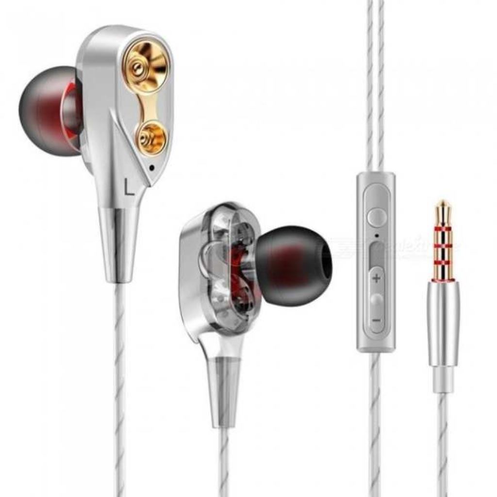 Tai Nghe có dây âm thanh hifi jack 3.5 mic đàm thoại, tai nghe lõi kép nhét tai 4 loa mini, 4 sợi cuốn loa supper bass siêu trầm cực mạnh đa năng đi phượt dùng cho mọi điện thoại giá rẻ 15k